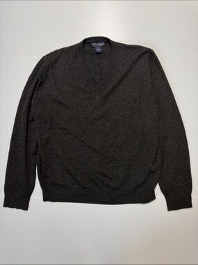 BROOKS BROTHERS Vintage 100% Cashmere Men's V-Neck Dark Gray Sweater Soft XL